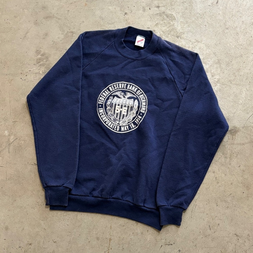 Vintage Jerzees Federal Reserve Bank of Richmond Sweatshirt‎ Navy Blue Large USA